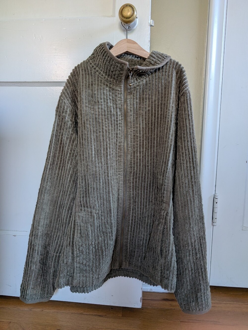 Woolrich Women Zip-Front Plush Corded Sweater Jacket Size L- Olive